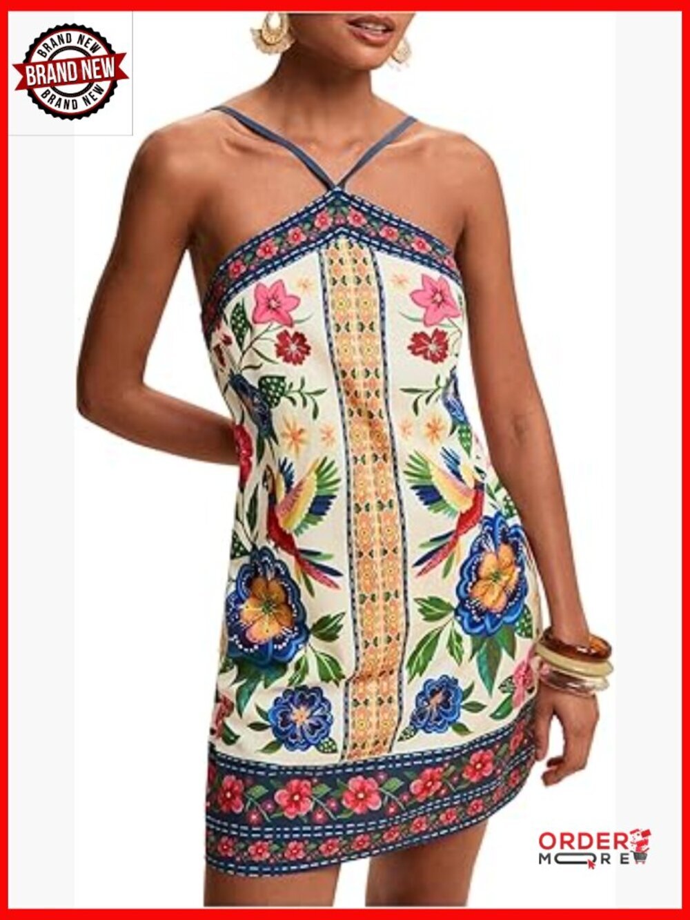 Backless Halter Mini Dress Bodycon Tropical Vacation Outfit Sleeveless